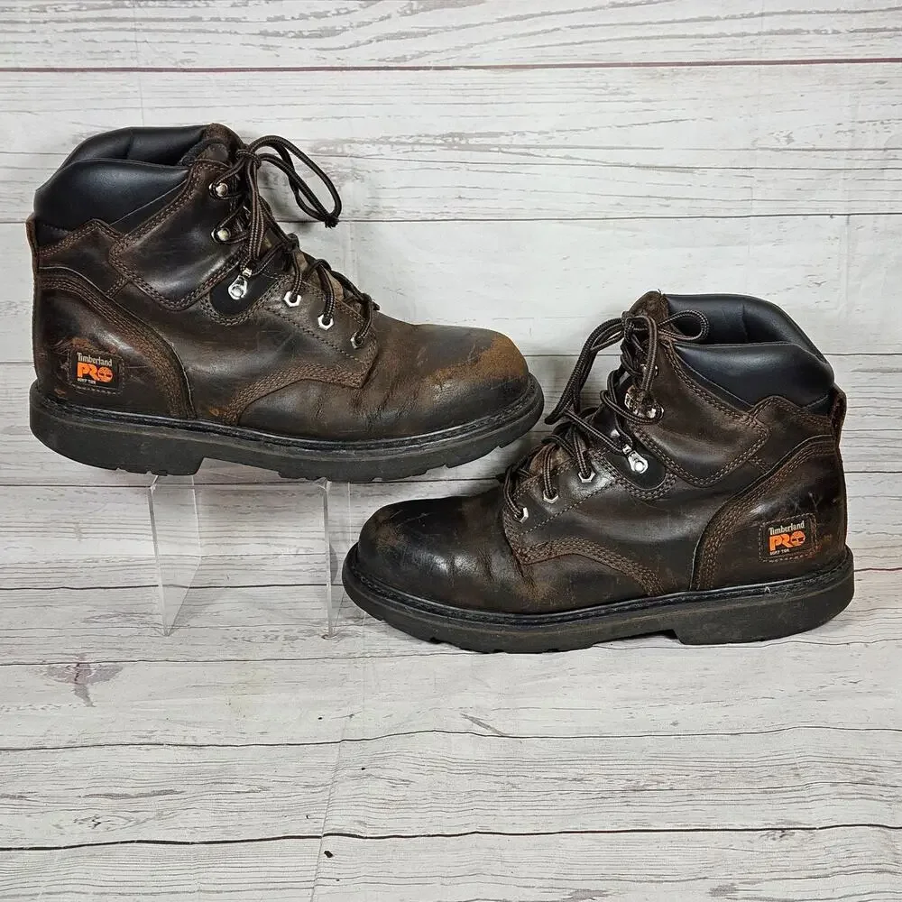 Timberland PRO Pit Boss Men's Brown Soft Toe Work Boots US 11M *Cracked Leather